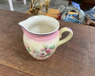 Pink & Yellow Floral Creamer Pitcher Possibly Czech