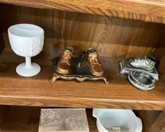Milk Glass Oak Leaf Goblet - Brass Baby Shoe
