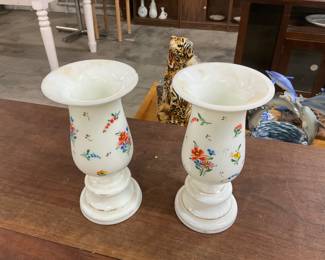 Czech White Mil Glass Flower Vases
