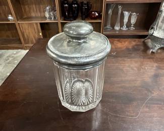 Art Nouveau Humidor Jar with Metal Lid & Glass Body