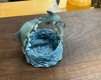 Dolphin Resin Basket - Trinket Dish or Candle Holder