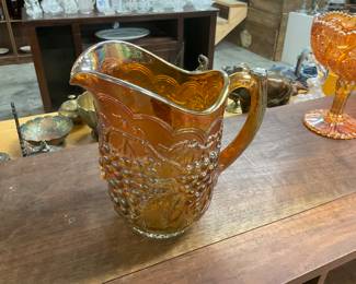 Imperial Marigold Carnival Glass Pitcher Grape Design