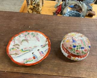 Japanese Geisha Porcelain Plate and Trinket Box