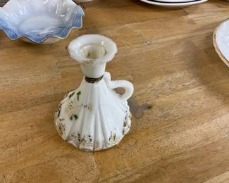Enameled Milk Glass Candlestick Holder