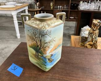 Nippon Hand Painted Square Vase