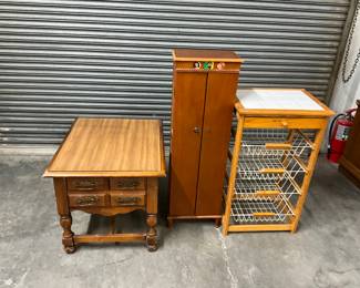 Wood End Table - Cabinet - Wood/Metal Vegetable Trolley