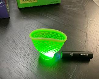 Yellow Uranium Glass Opalescent Hobnail Glass Fan Shaped Vase