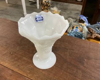 Anchor Hocking White Milk Glass Pedestal Vase
