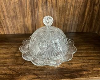 Clear Pressed Glass Lidded Round Butter Dish