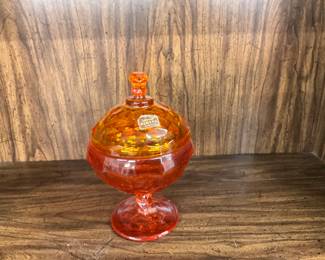 Viking Glass Persimmon Orange Glass persimmon orange Glass Candy Dish, 8 ins