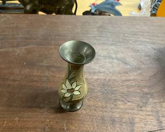 Cloisonné Style Brass Enameled Bud Vase