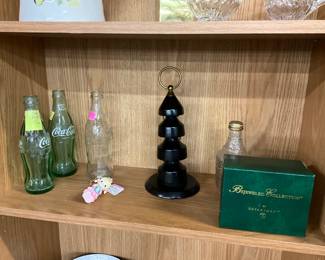 Coca-Cola Bottles & Danish Teak Brass Spinning Serving Tower Sculpture & Dept 56