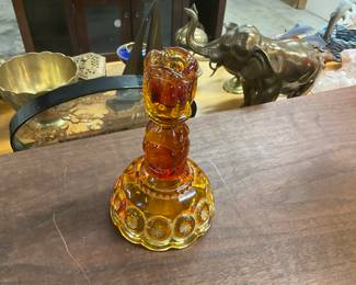 L.E. Smith Glass Moon & Stars Amberina Glass Candlestick Holder