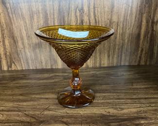 Vintage amber glass pedestal compote, dating back to mid-20th century