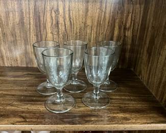 Clear Etched Stemmed Water Glasses