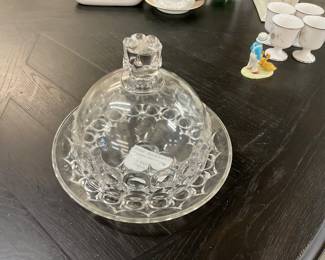 Clear Glass Ornate Covered Butter Dish