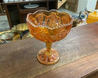 Imperial Marigold Rubigold Hobstar Arches Carnival Glass Compote