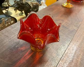 Viking Glass Red 6 Petal Bowl / Candle Holder