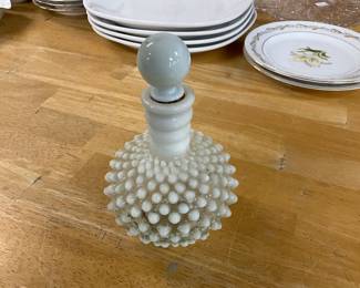 Fenton Moonstone Opalescent Hobnail Perfume Bottle / Decanter
