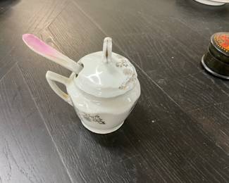 Porcelain Lidded Sugar Bowl w/Spoon