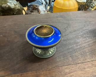 Blue Cloisonne' Brass Evans Guiloche Table Lighter Stand