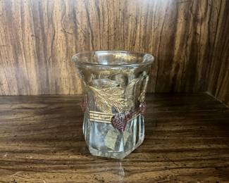 Indiana Glass Strawberry w/Roman Key Glass Tumbler Gold Trimmed