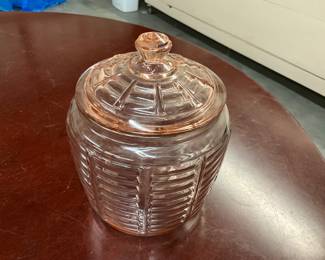 Pink Depression Glass Cookie or Biscuit Jar w/Lid
