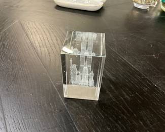 3D Laser Etched Glass Paperweight NY Skyline
