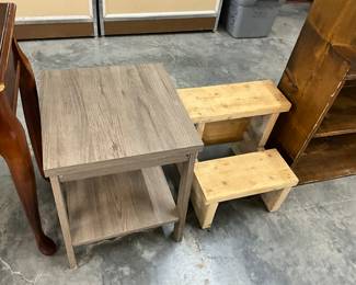 Wood End Table & Step Stool