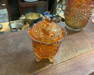 Imperial Marigold Carnival Glass Candy Dish w/LId