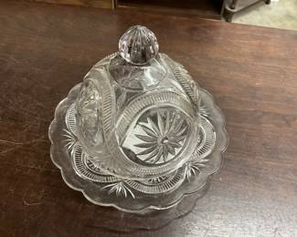 Antique Early America Pattern glass butter dish with a dome lid