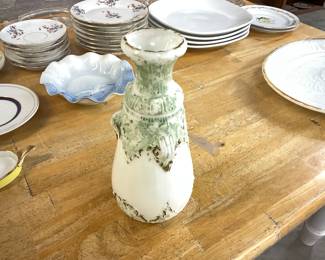 Enamel Painted Milk Glass Vase
