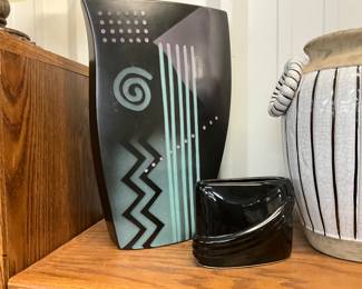 John Bergen Abstract Asymmetrical Vase & Black Artmark Vase
