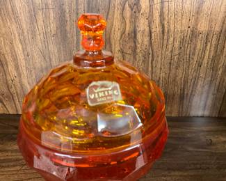 Viking Amberina Orange Gass Diamond Point Footed Candy Dish