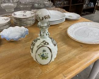Enamel Painted Milk Glass Decanter