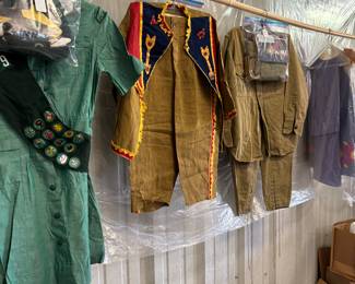 Vintage cowboy outfit and Boy Scout, Girl Scout suits from the fifties