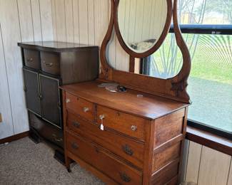 Tiger oak dresser with beveled mirror