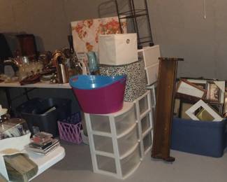 Step Ladder $15, Rolling Plastic Drawer Storage $5 each, Picture Frames $2 each,