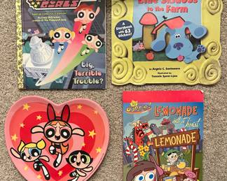 Vintage PowerPuff Girls, Blues Clues and Fairy Odd Parents Books and Plate
