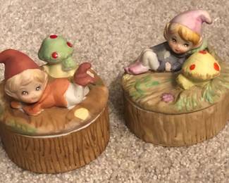 Vintage Homco Pixie and Mushroom Trinket Box