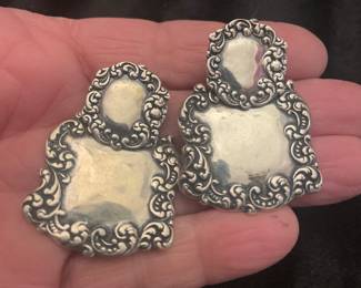 VINTAGE SIGNED STERLING LUGGAGE TAG EARRINGS NO MONOGRAM