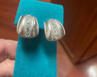 STERLING CZ JUDITH RIPKA J HOOK PIERCED EARRINGS