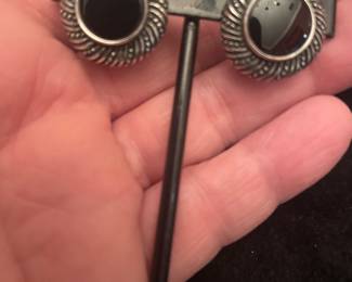 RETIRED STERLING AND ONYX JAMES AVERY FRENCH CLIP PIERCED EARRINGS