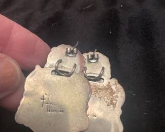 BACK SIDE OF STERLING LUGGAGE TAG EARRINGS FAMOUS DESIGNER SIGNED