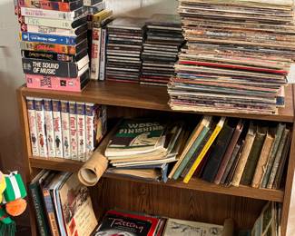 Vinyl records, cds, vhs, antique books
