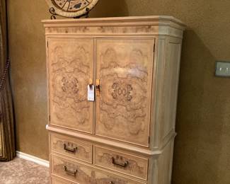 Blonde burlwood armoire