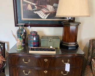 Gorgeous glass top Heritage chest, large mid century lamp