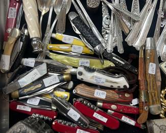 Gucci, sterling/crystal boxes, Herend, tons of knives