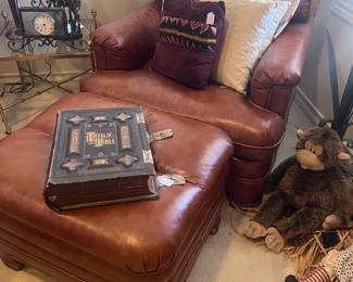 Heritage leather chair and ottoman