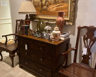 Henredon chairs and chest, Gerald McCann original oil